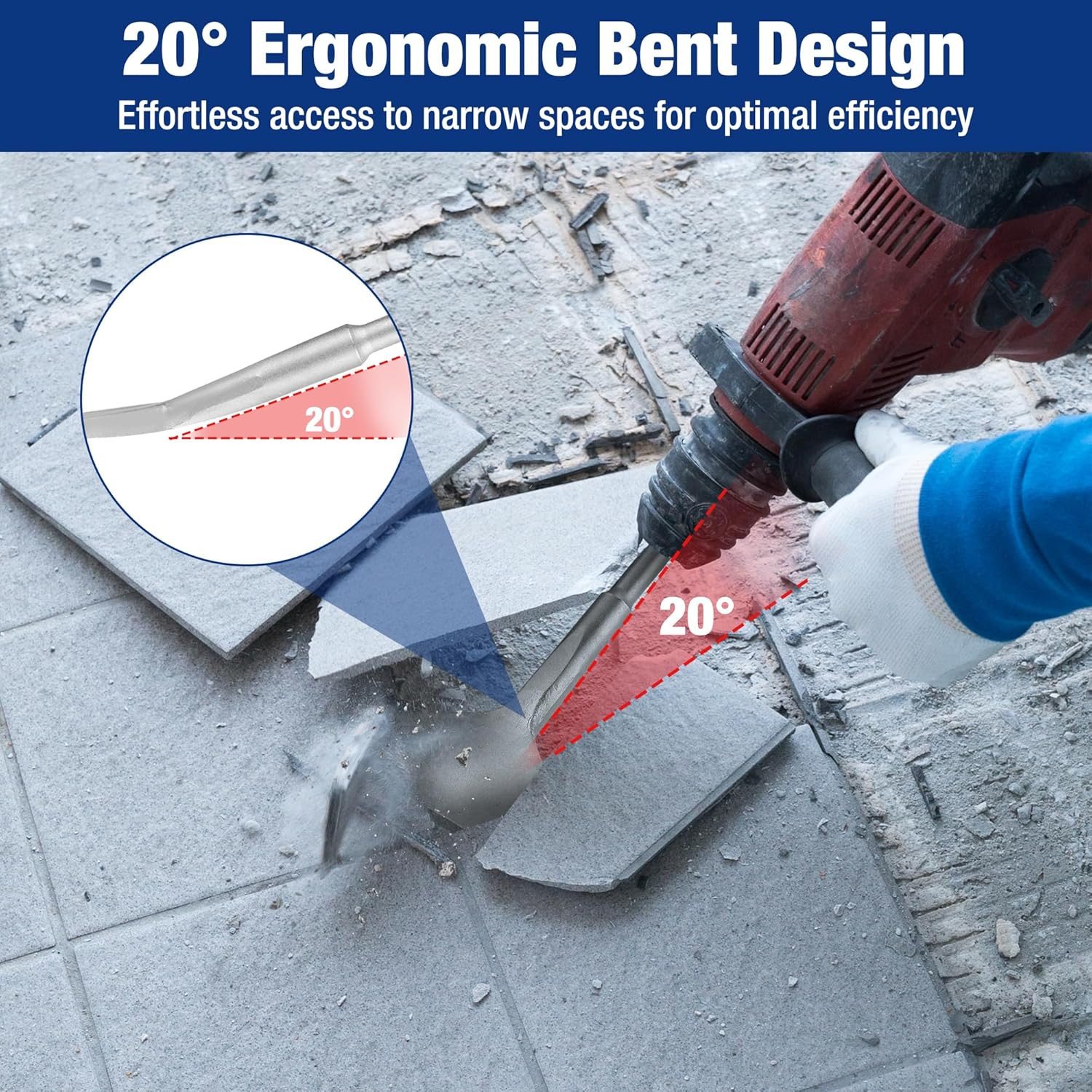 3-Inch SDS plus Chisel, Cranked Angled Bent Tile Removal Chisel for Tile, Lamina