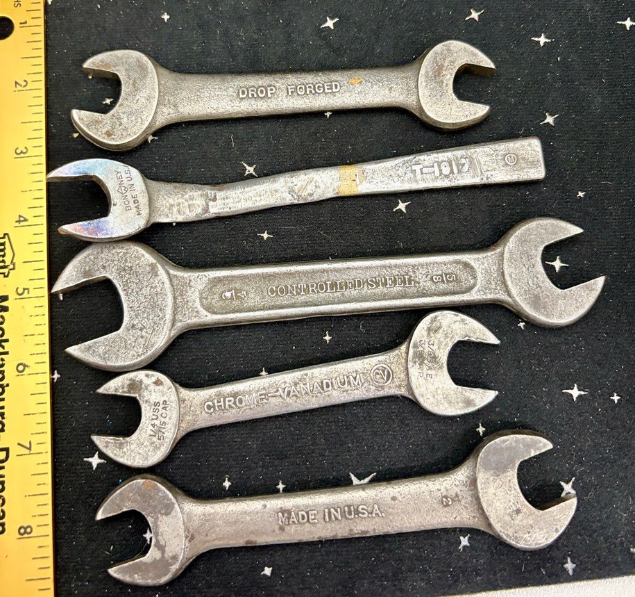Vintage Open Ended Wrenches Lot Of 5 Drop Forge Steel 2-Bonney USA