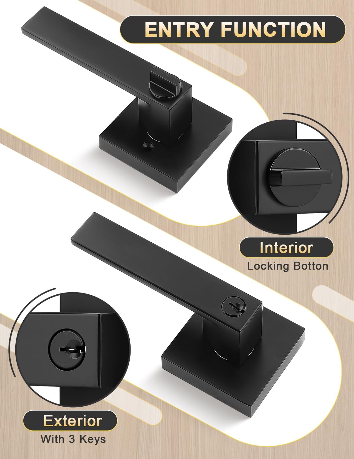 Tinewa 6 Pack Entry Door Levers 6 Pack, Lever Keyed Alike – Black