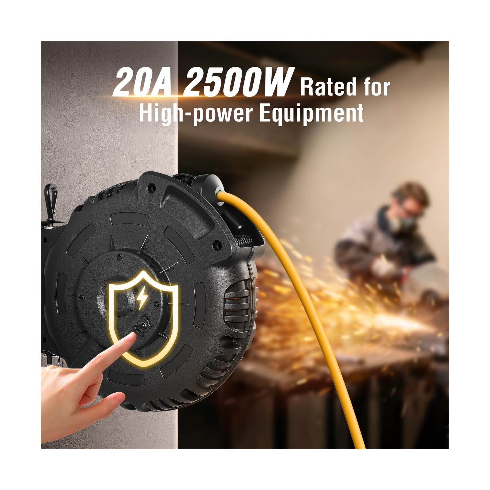 SURAIELEC Retractable Extension Cord Reel, 30FT 10AWG/3C SJTOW Heavy Duty Pow…