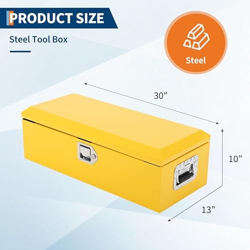 Heavy Duty Steel Truck Bed Tool Box, Powder-Coated Diamond Plate Storage Chest