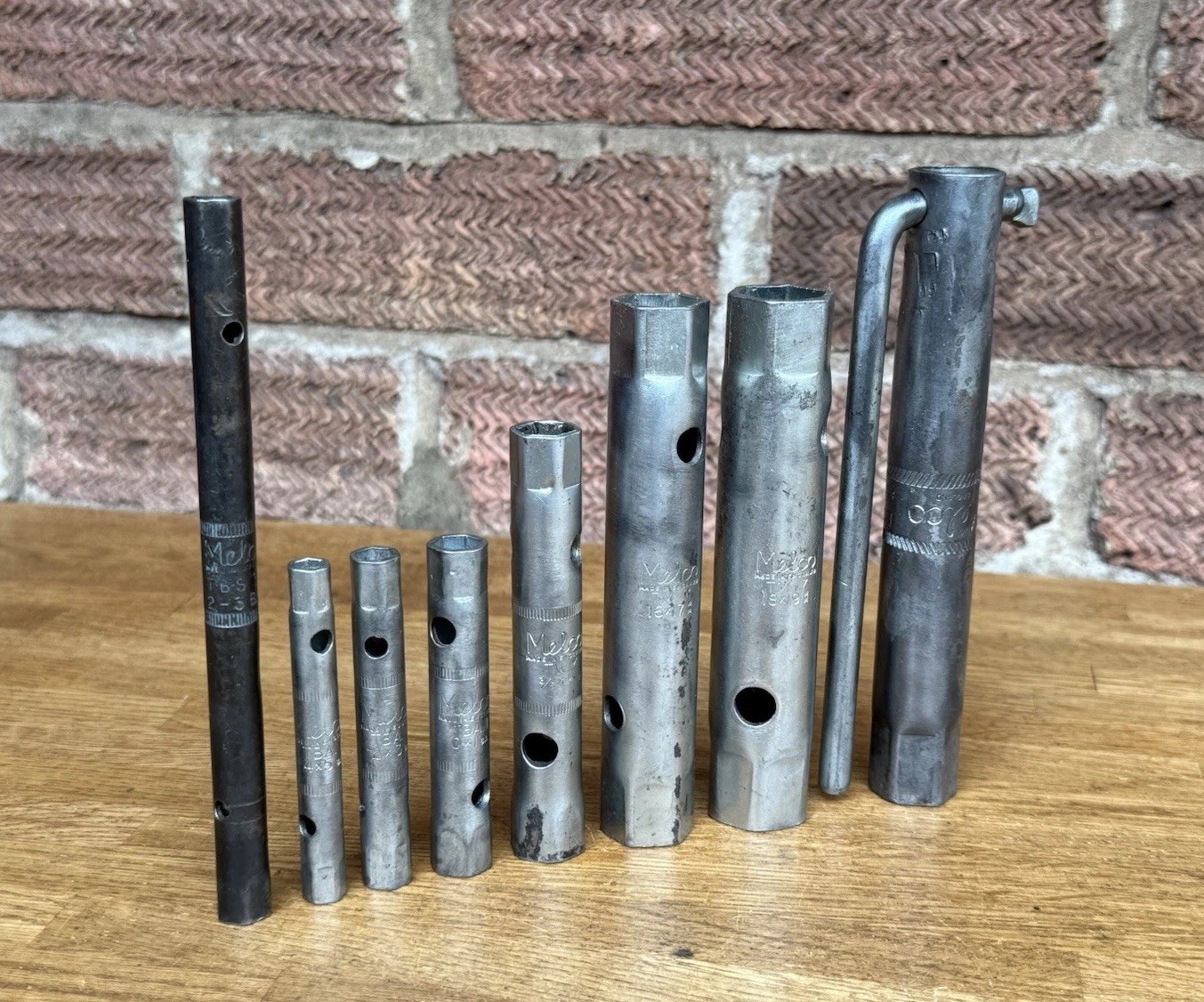 8 Vintage Melco Box Spanners Mechanic Classic Car Motorcycle Old Tool