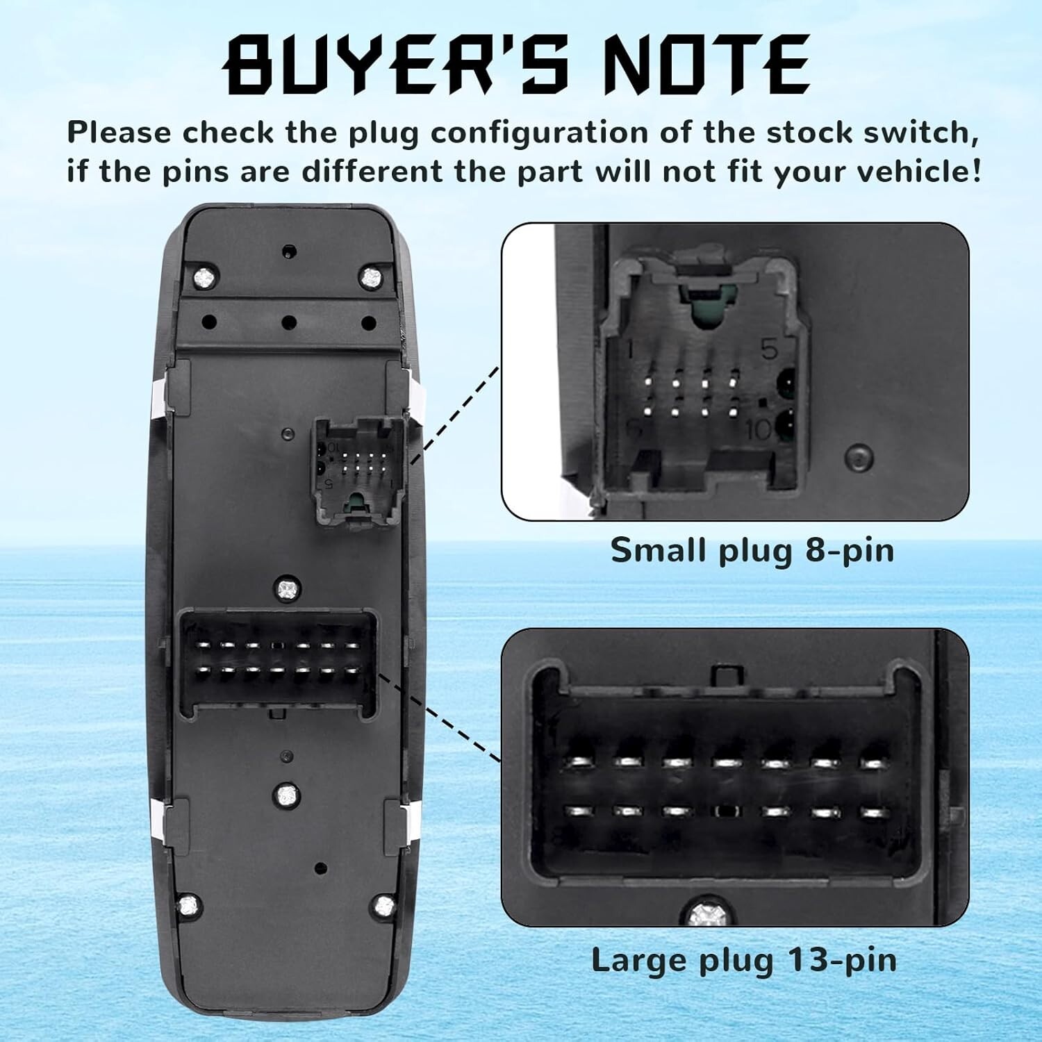 Master Power Window Switch, Driver Side 8 + 13 Pins, Replacement for 2011-2016