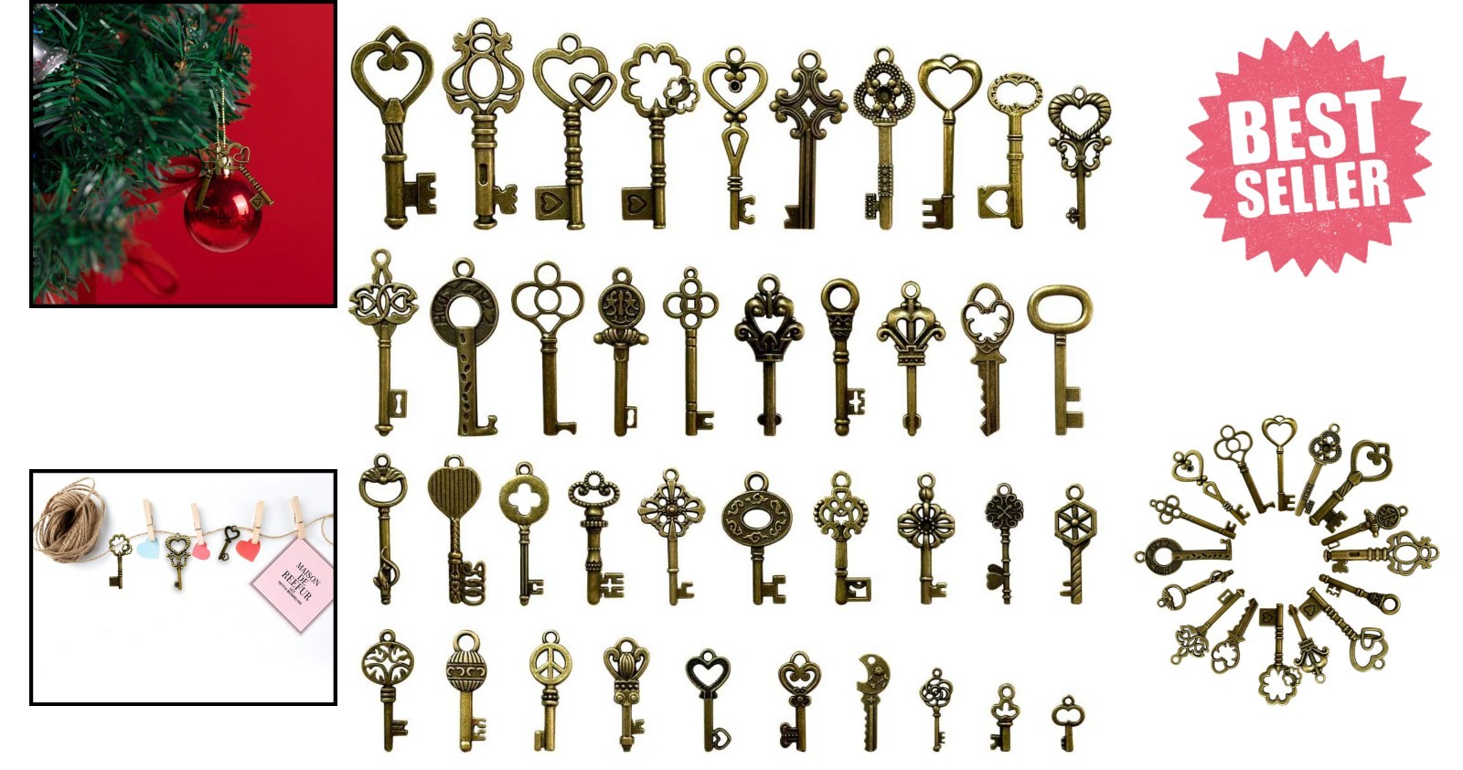 Mixed Set of 40 Vintage Skeleton Keys – Ideal Charms for Weddings & Celebrations