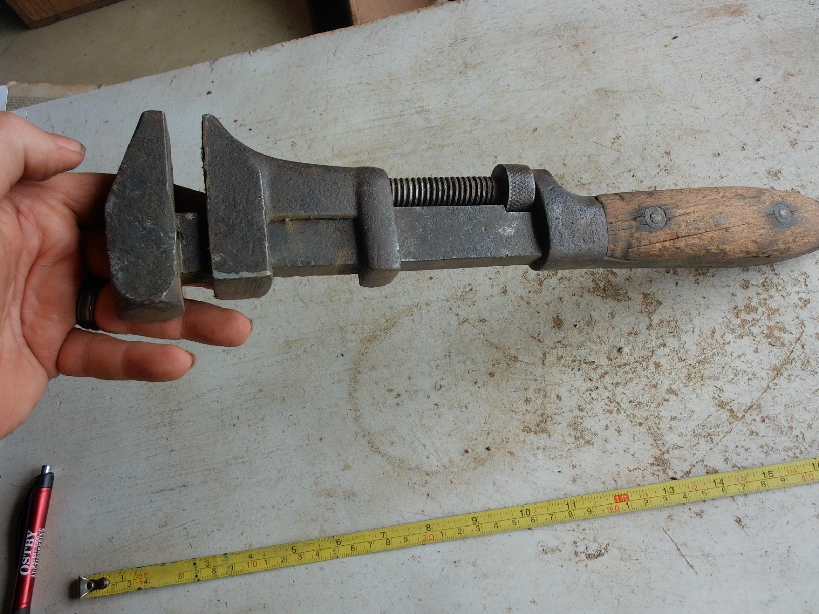Vintage RARE 15″ Lakeside Wood Handle Adjustable Wrench Lot 26-22-U2