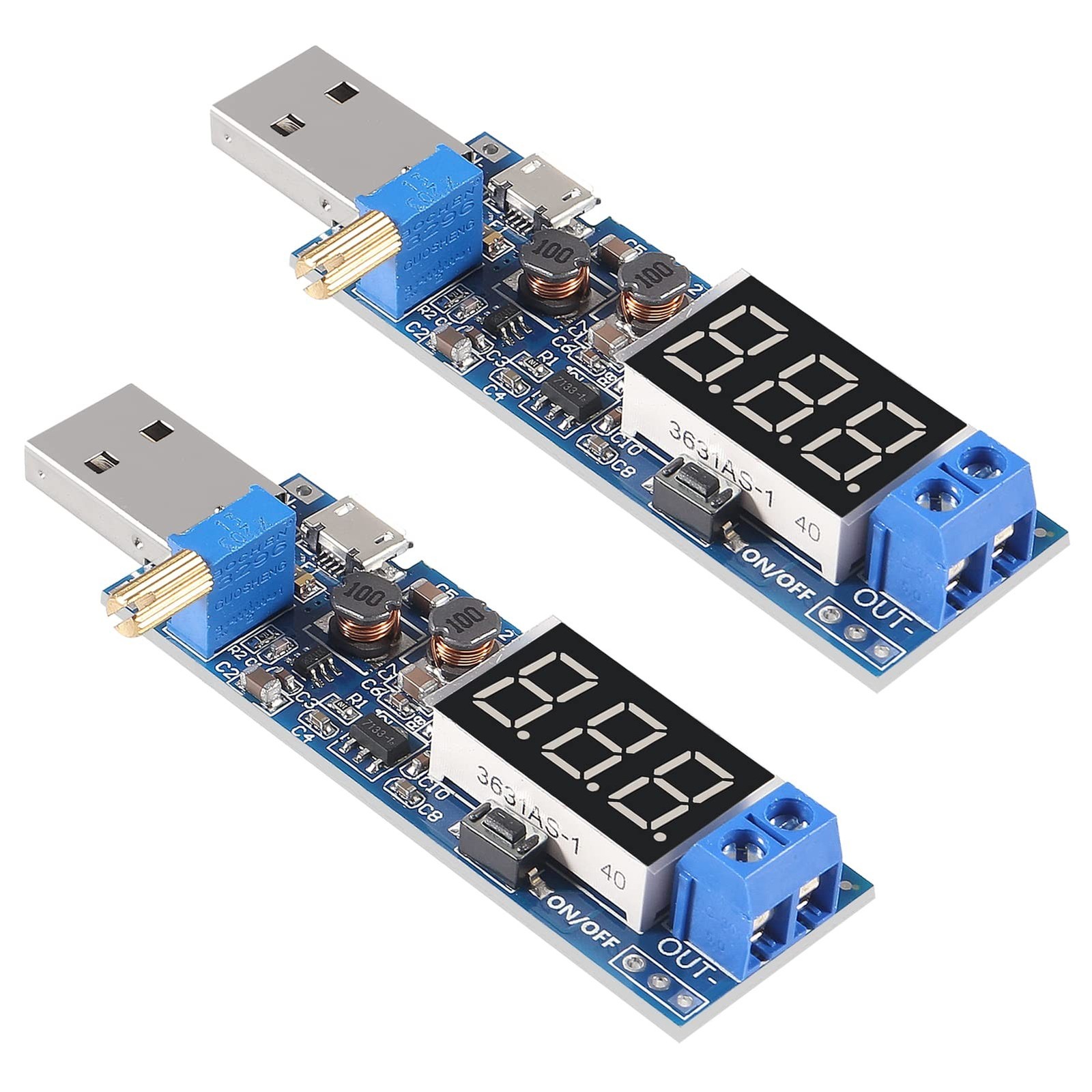 2PCS USB Step UP/Down Power Supply Module, Adjustable DC-DC 5V to 3.5V / 12V …