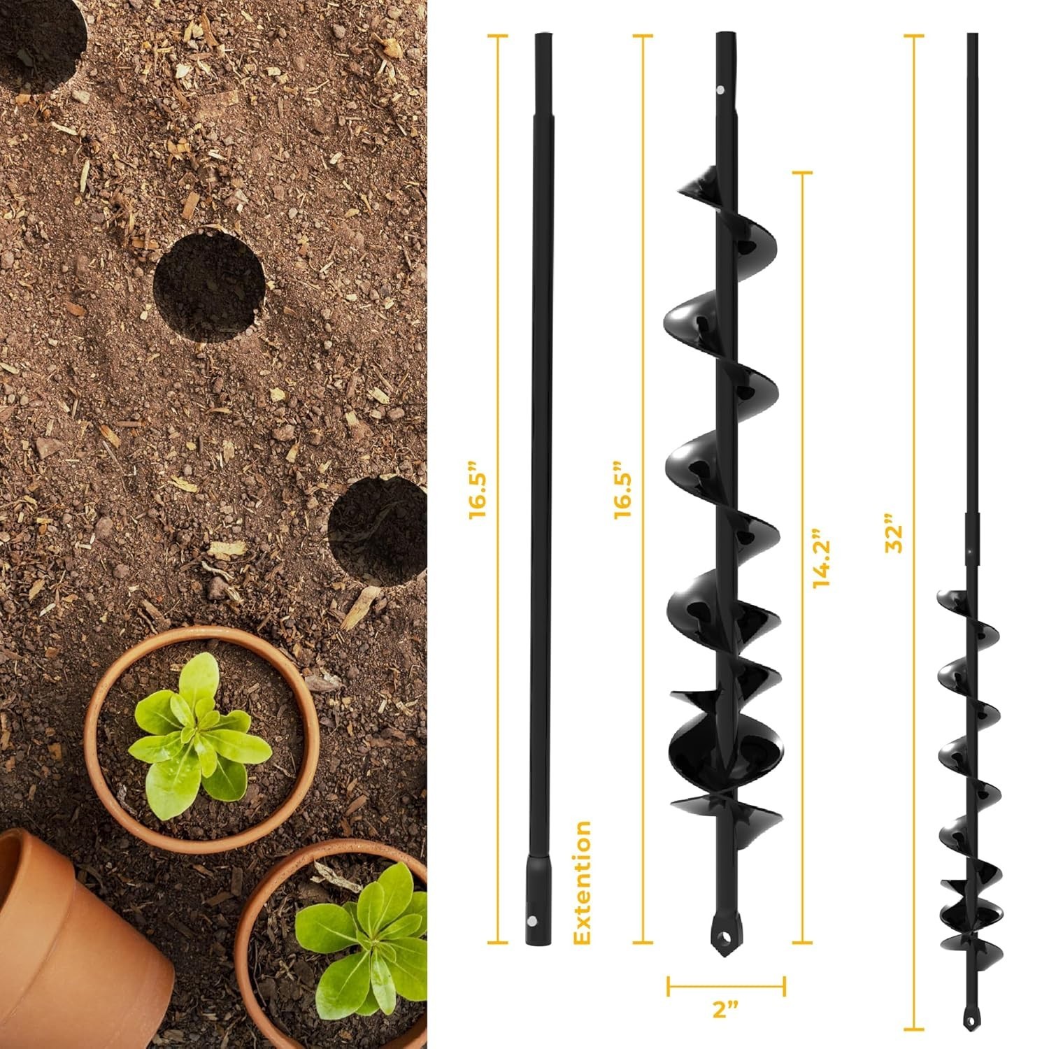 High-Speed Auger Drill Bit + Extension 2” x 32” – Perfect for Garden Projects