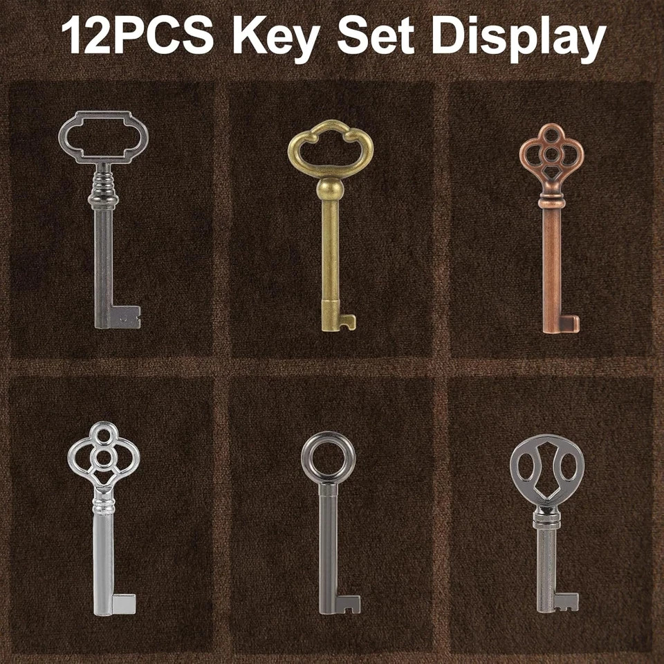 12PCS Hollow Barrel Skeleton Key Set for Vintage Furniture Cabinet Locks