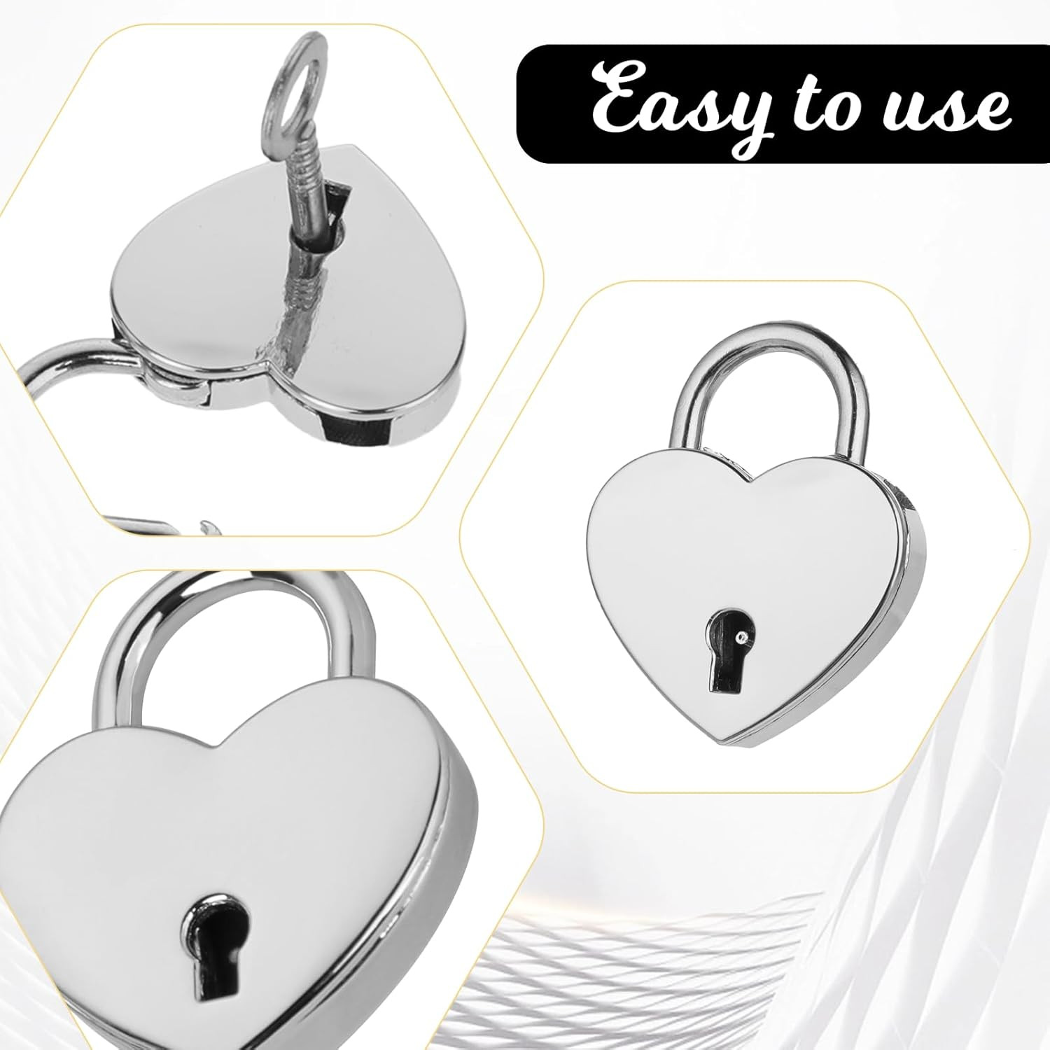 2 Pack Mini Heart Shaped Padlock with Key Silver Small Diary Jewelry Lock