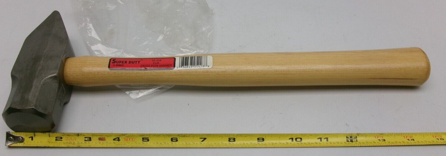 BARCO SUPER DUTY CROSS PEEN 3 LB. BLACKSMITH HAMMER 05 428 NEW #197APBB