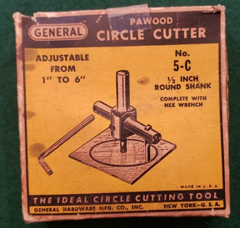 VINTAGE GENERAL PAWWOOD CIRCLE CUTTER NO.5-C 1/2″ ROUND SHANK ADJUSTS TO 1-6″