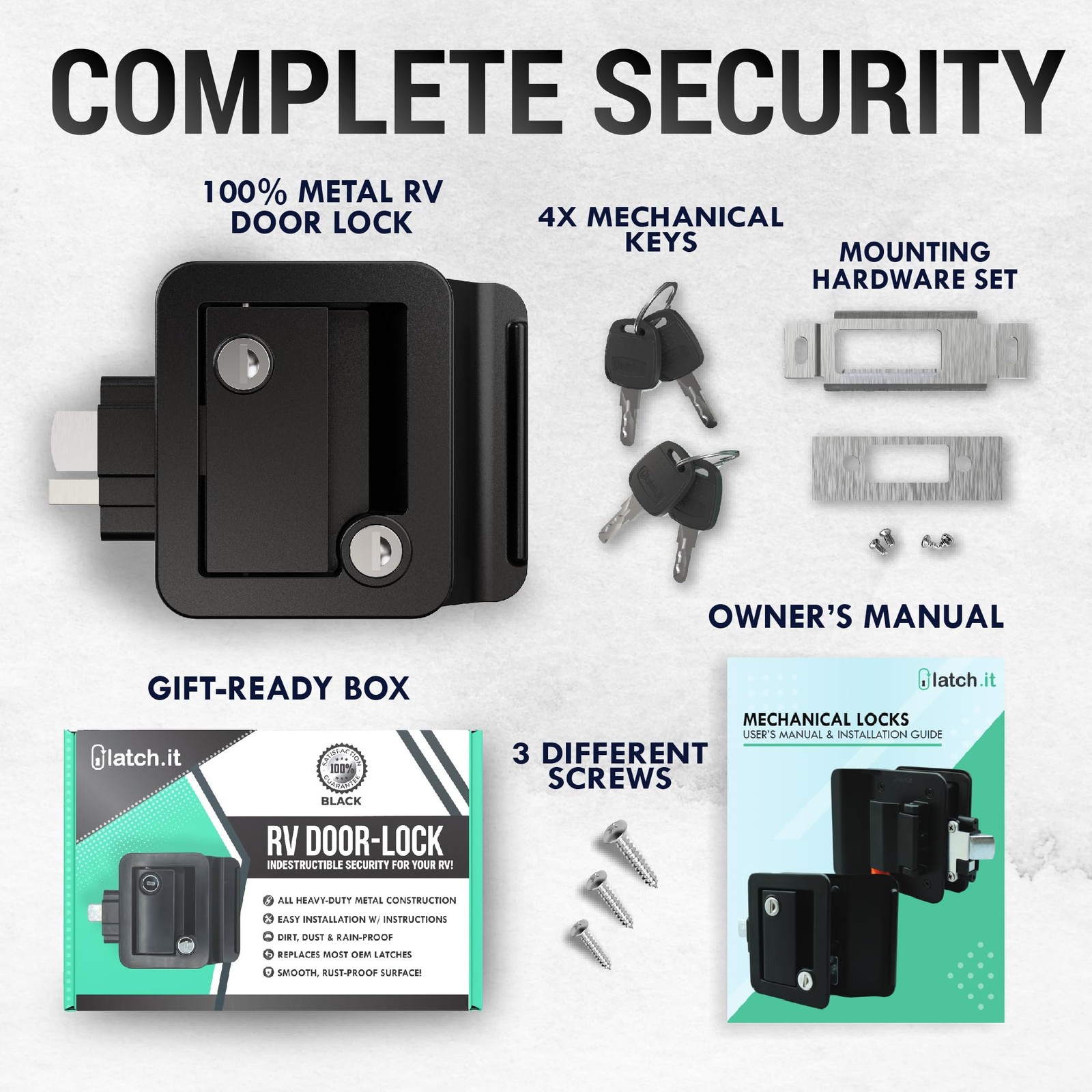 LATCH.IT Black RV Door Lock Replacement | All Metal RV Door Handle Fits 2.75″…