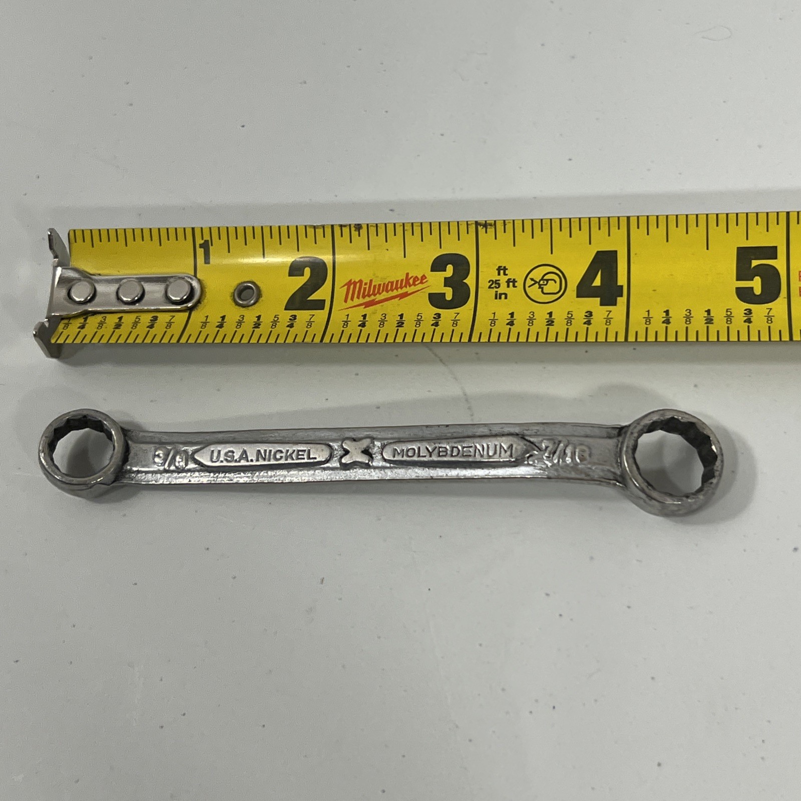 Vintage Bridgeport Hardware Nickel Molybdenum Short Box-End Wrench 3/8″ x 7/16″
