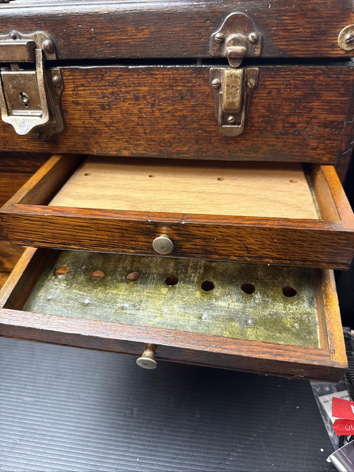 Vintage H. Gerstner & Sons Wood Oak Machinists Tool Chest 7 Drawer