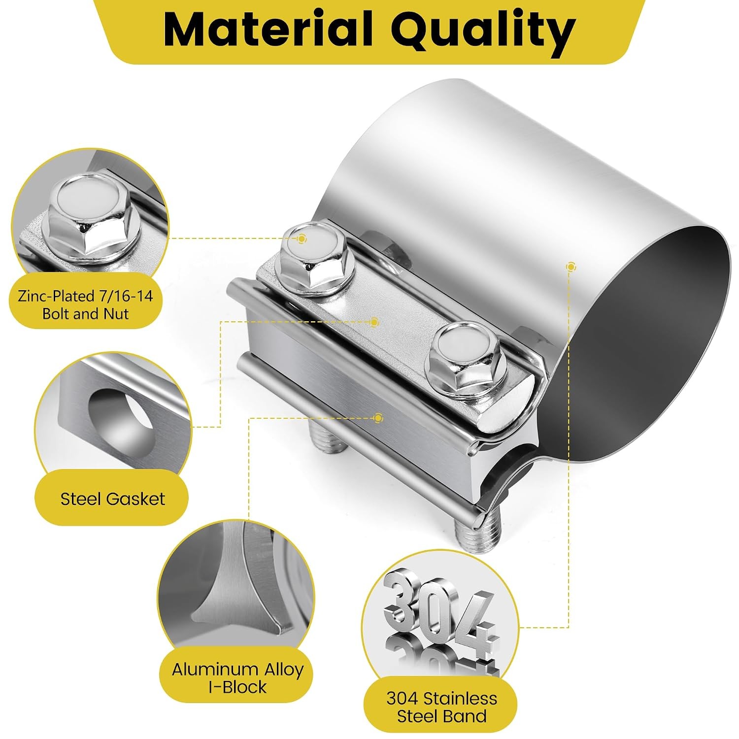 5.0 inch Stainless Steel Exhaust Clamp Butt Joint Clamp Sleeve Coupler