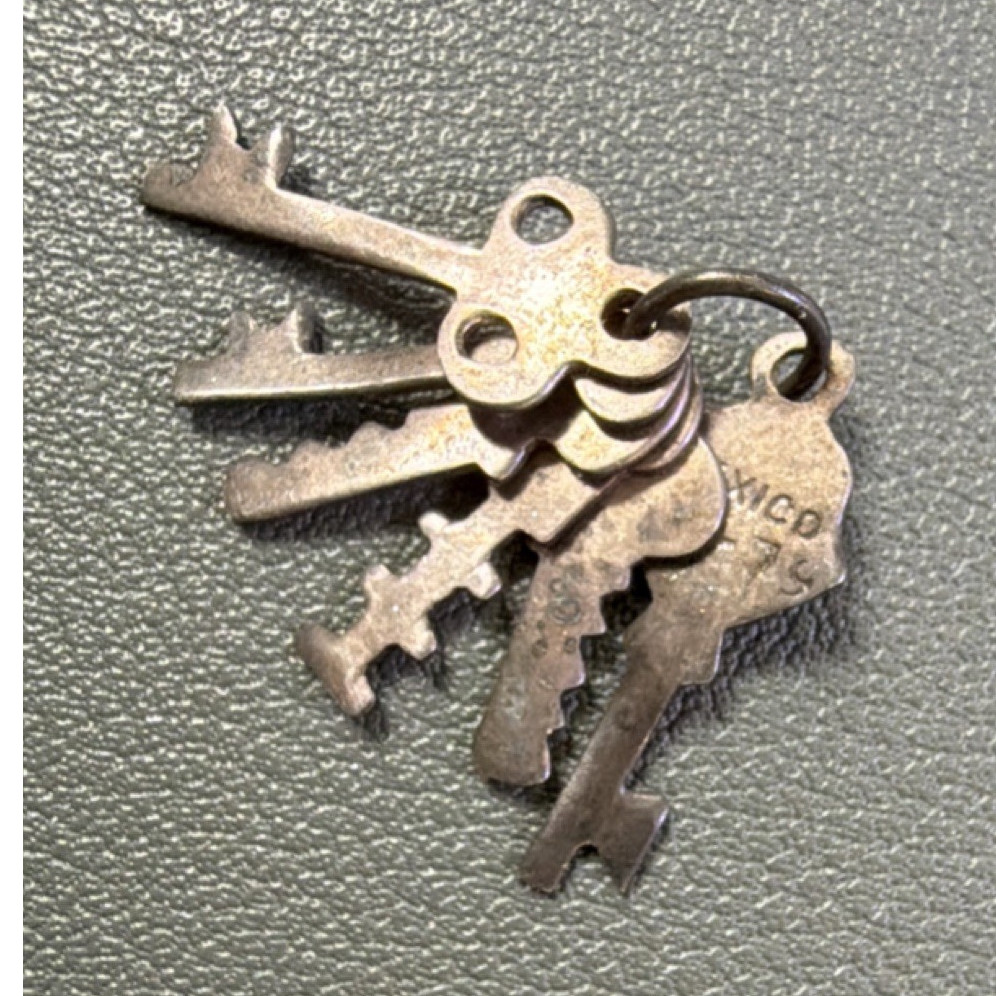 Vintage Mixed TINY Keys on Key Ring charm Marked MEXICO 925