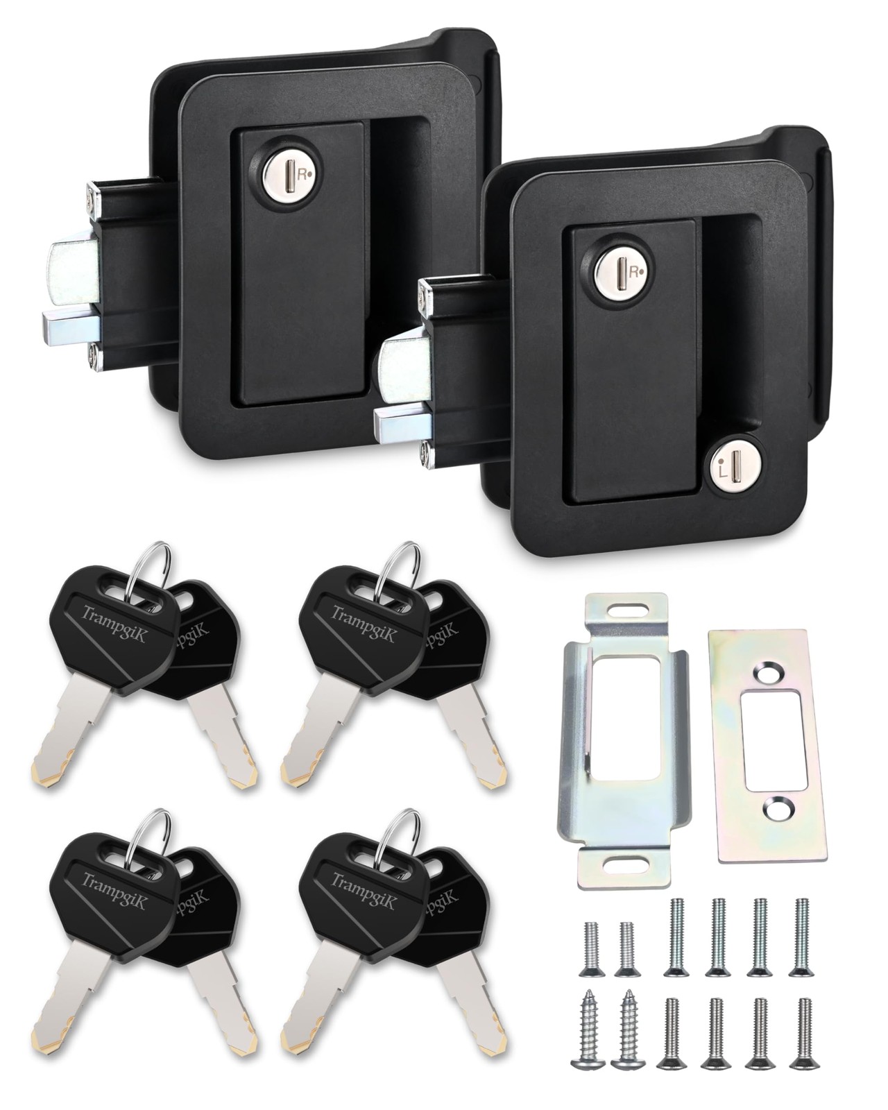 Camper Door Lock Replacement for RVs, Fits 3.65″ x 2.95″ Hole, 2 Locks + 8 Keys