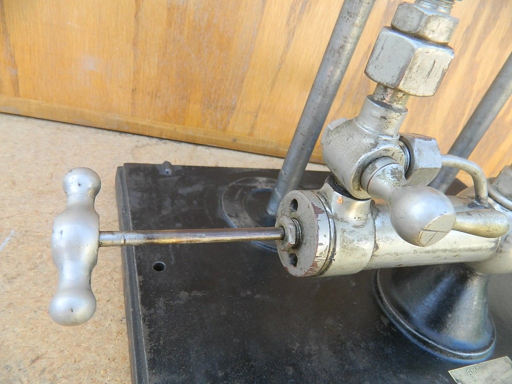 Vintage American Gauge & Valve Test Tool Nickel Plated Brass Cast Iron Base