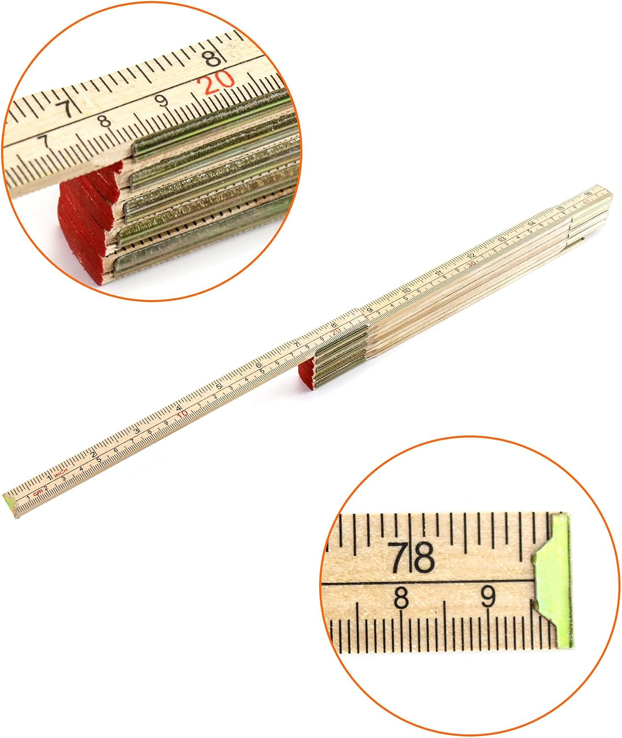 2 Pack Folding Wood Rule 6ft 6in with US & Metric Measurements for Carpenters
