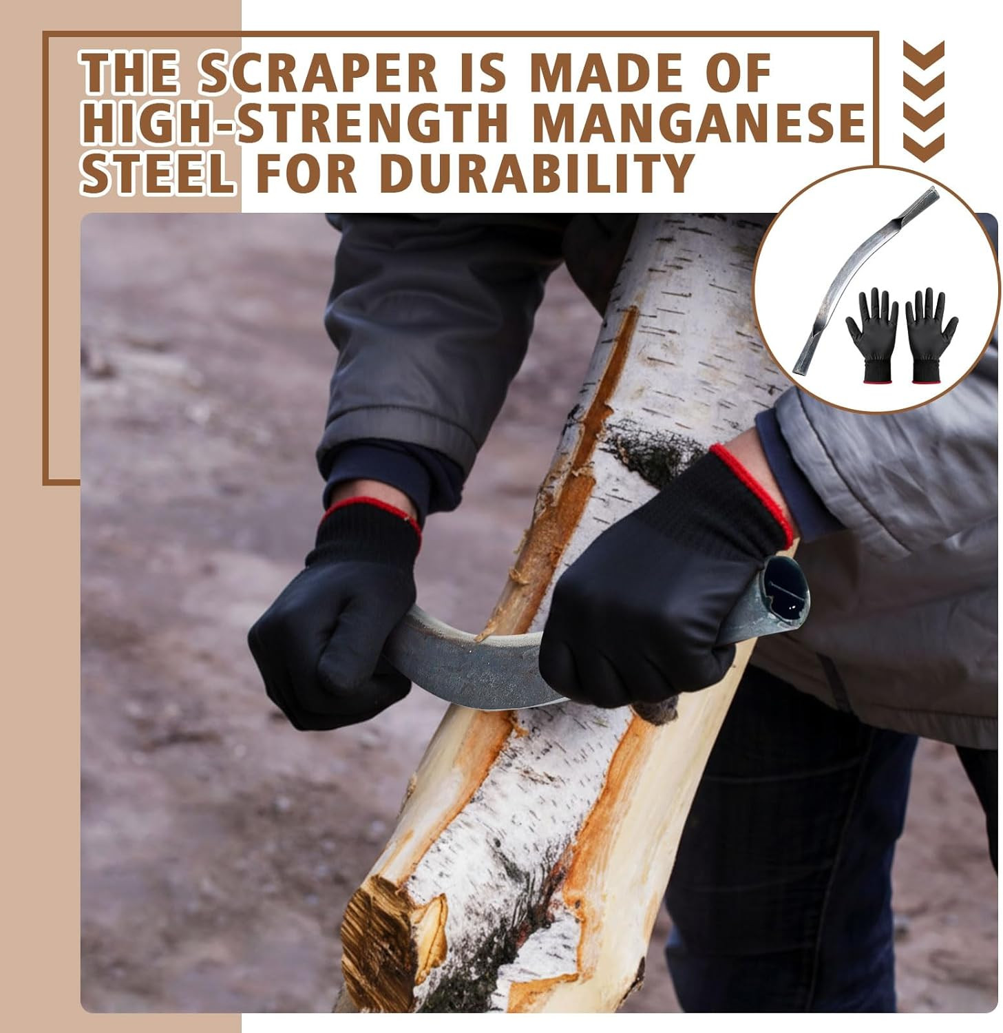 10″ Tree Draw Knife Sets, Debarking Wood Scraper for Woodworking Tool Bark Peeli