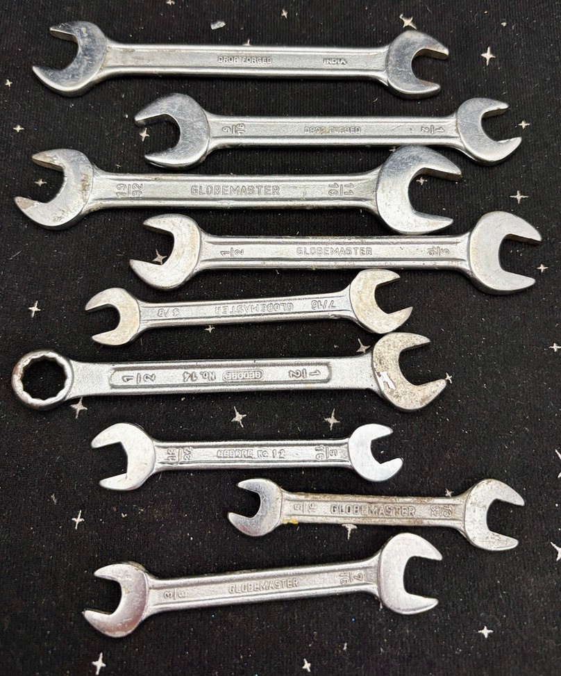 VTG Lot Of 9 Wrenches 8-Globemaster Open Ended 1-Gedore Combo India