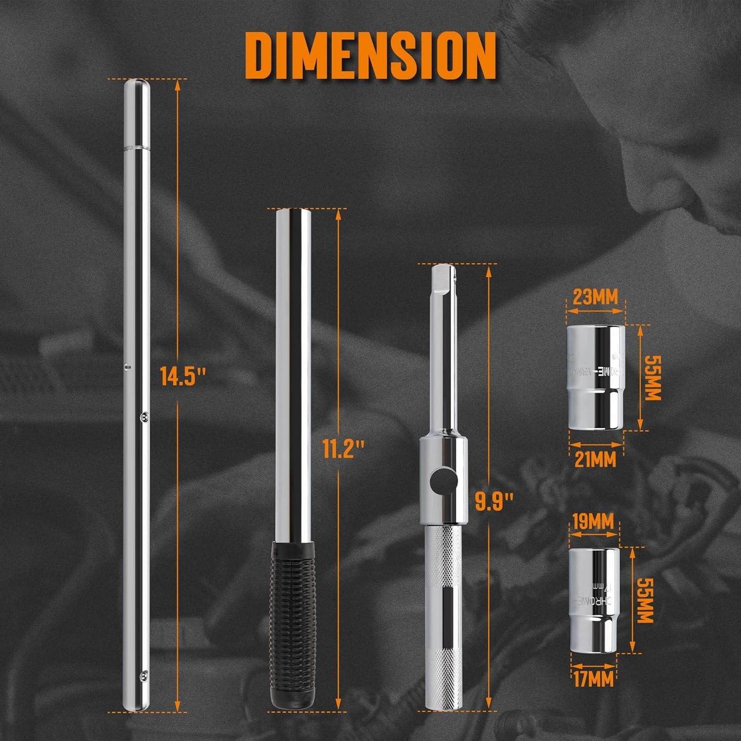 Extended Lug Wrench, 4 Way Tire Iron for Car, Lug Nut Removal Tool with Stora…