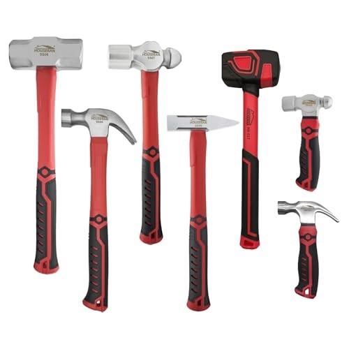 7-Piece Hammer Set, Claw, Ball Peen, Sledge and Rubber Mallet Hammer Set 7 Pcs