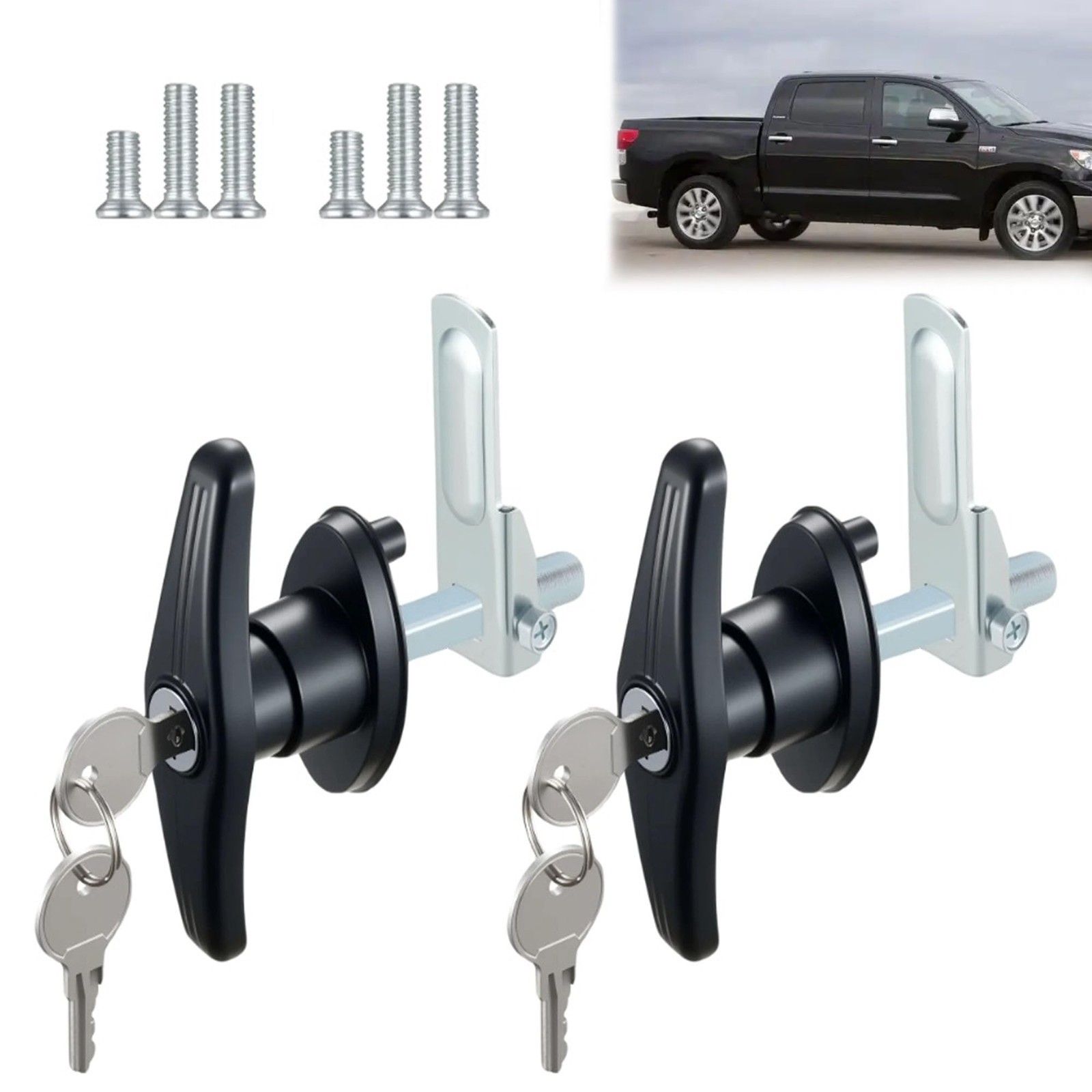 2PCS Locking T-Handle for Truck Caps, Camper Shell Accessories, Keyed Latch Set