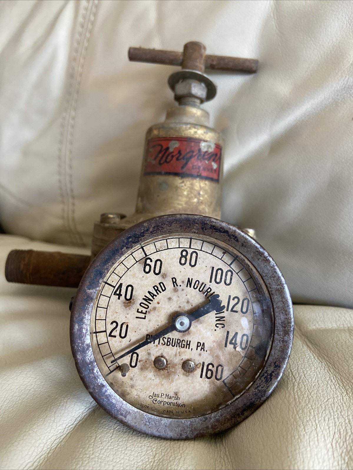 VINTAGE Jas. P. Marsh PRESSURE Regulator GAUGE Norgren 2 3/4” Steam Punk Indycar