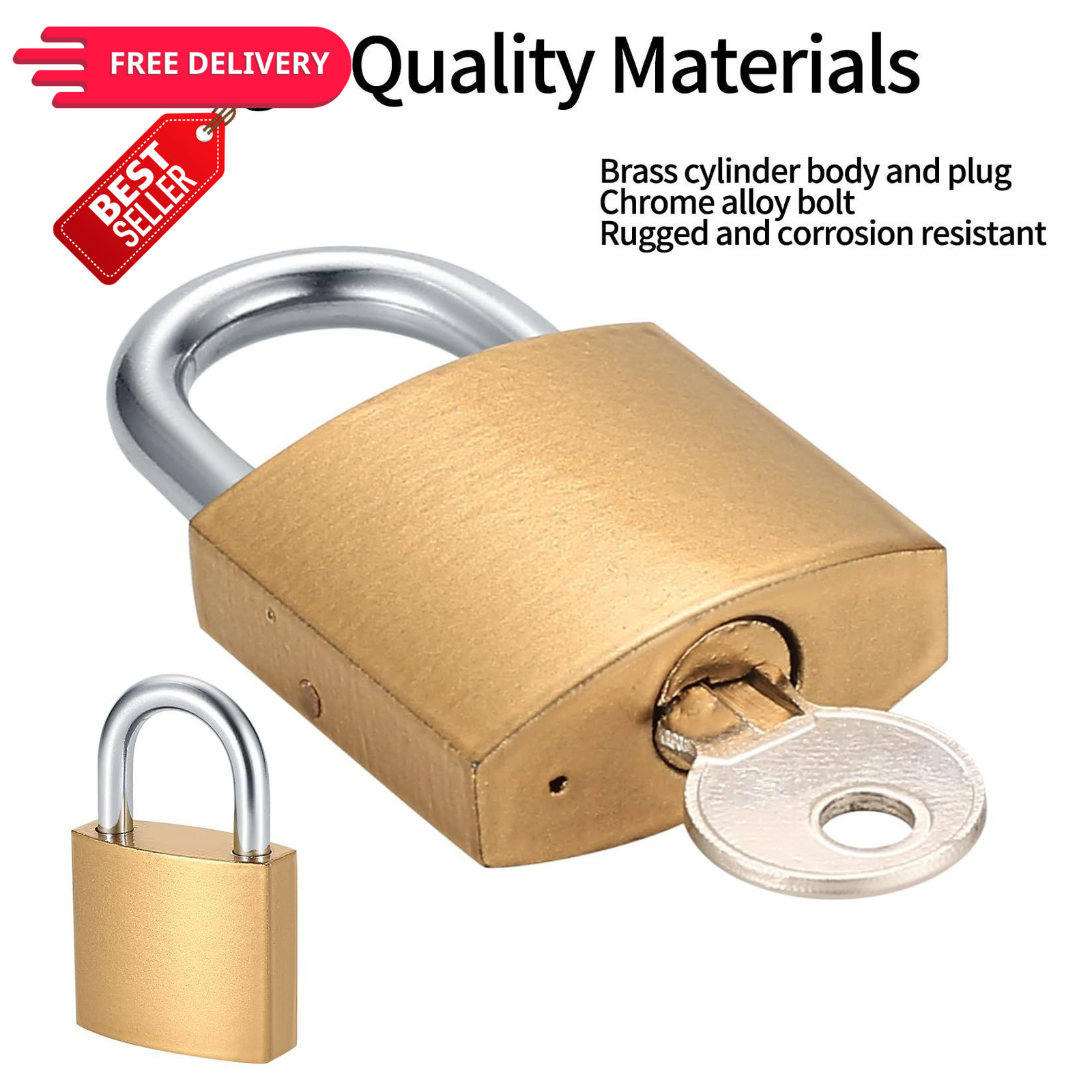 4 Pcs Small Keyed Padlocks with Keys, Pad Locks,Solid Brass 32MM-4PCS, Gold