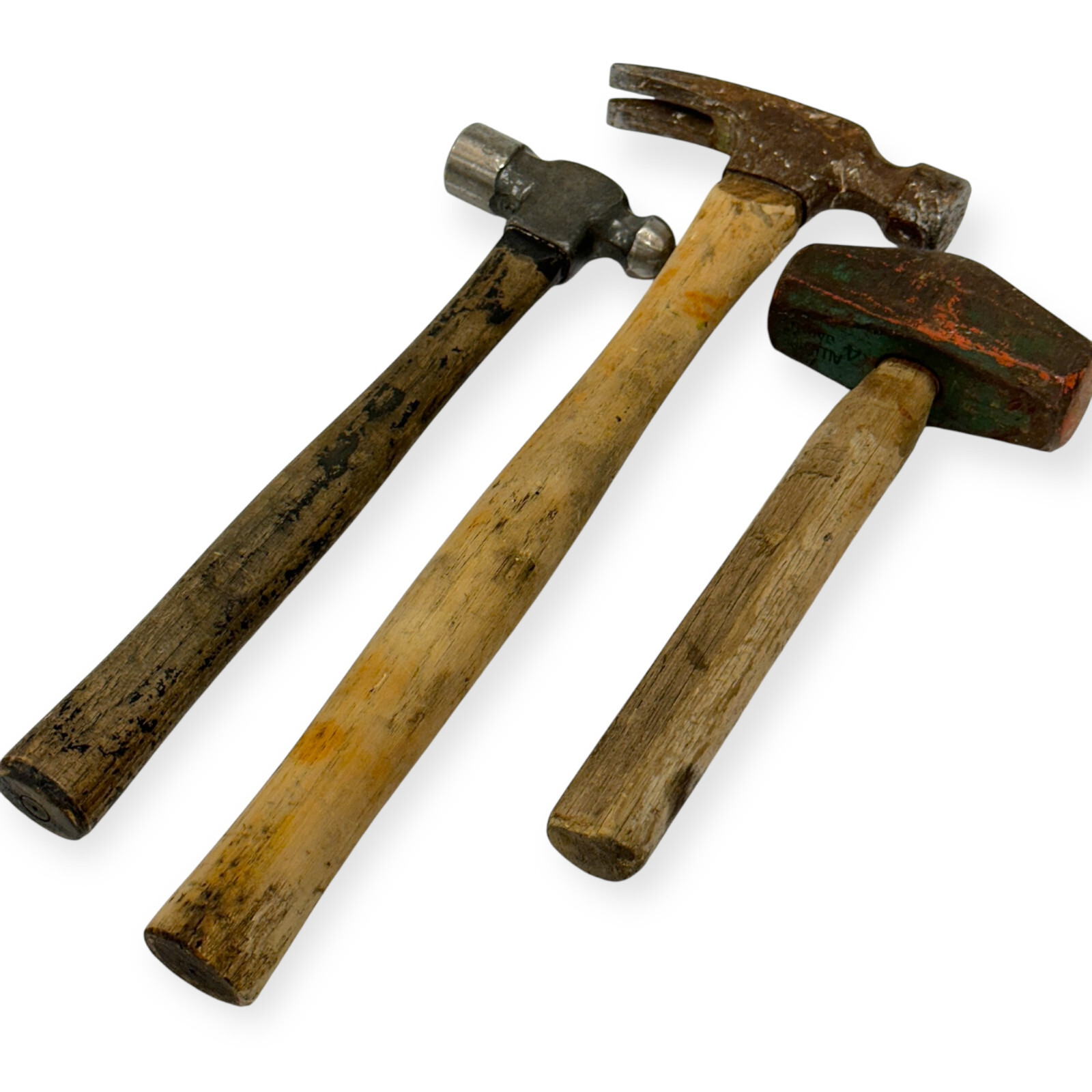 Vtg Double Face, Classic Curved Claw and Ball Peen Hammers, Wood Handle, 3 pcs