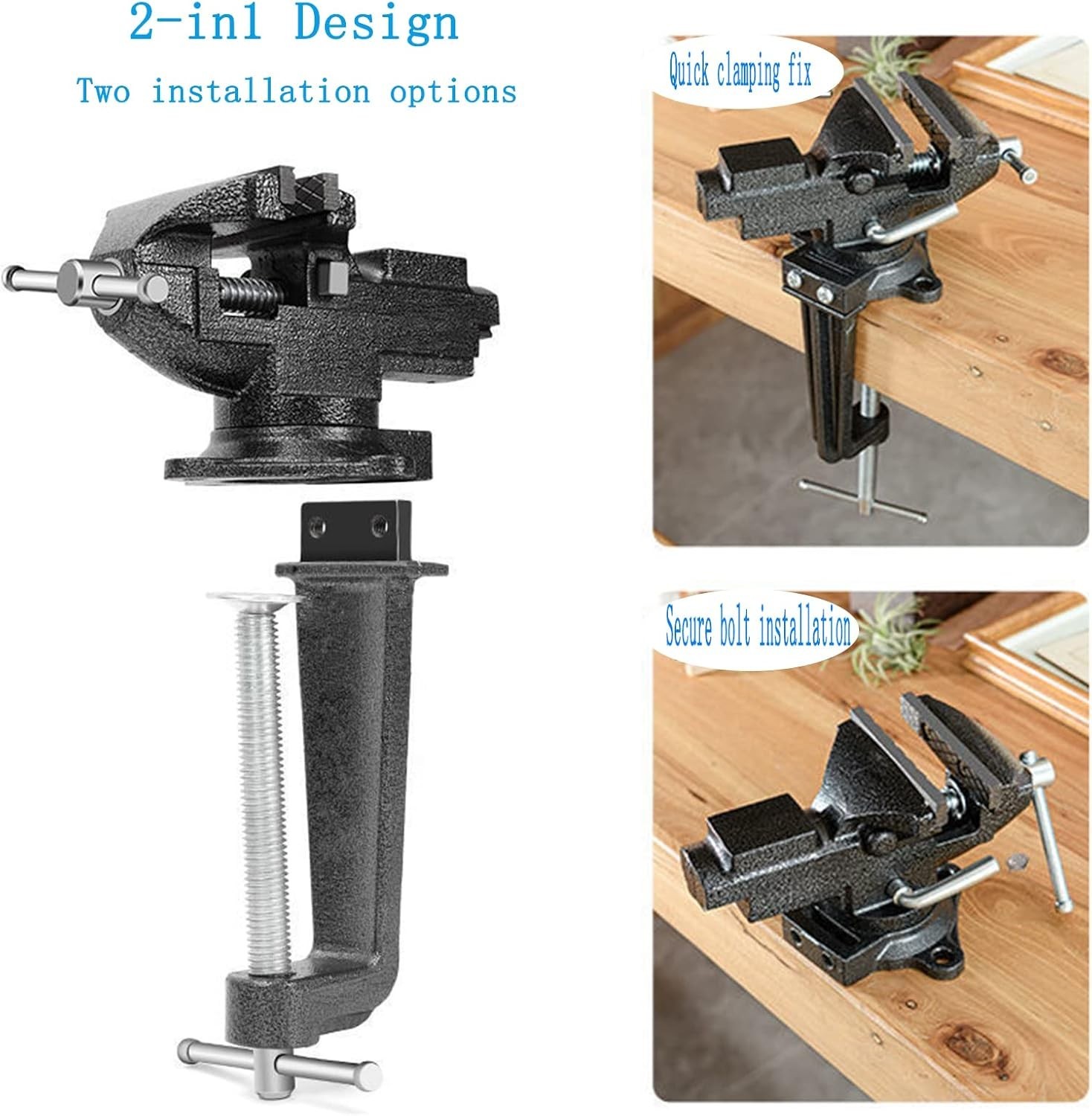 360-Degree Rotation Table Vise with Multifunctional Jaws for Craftsmen