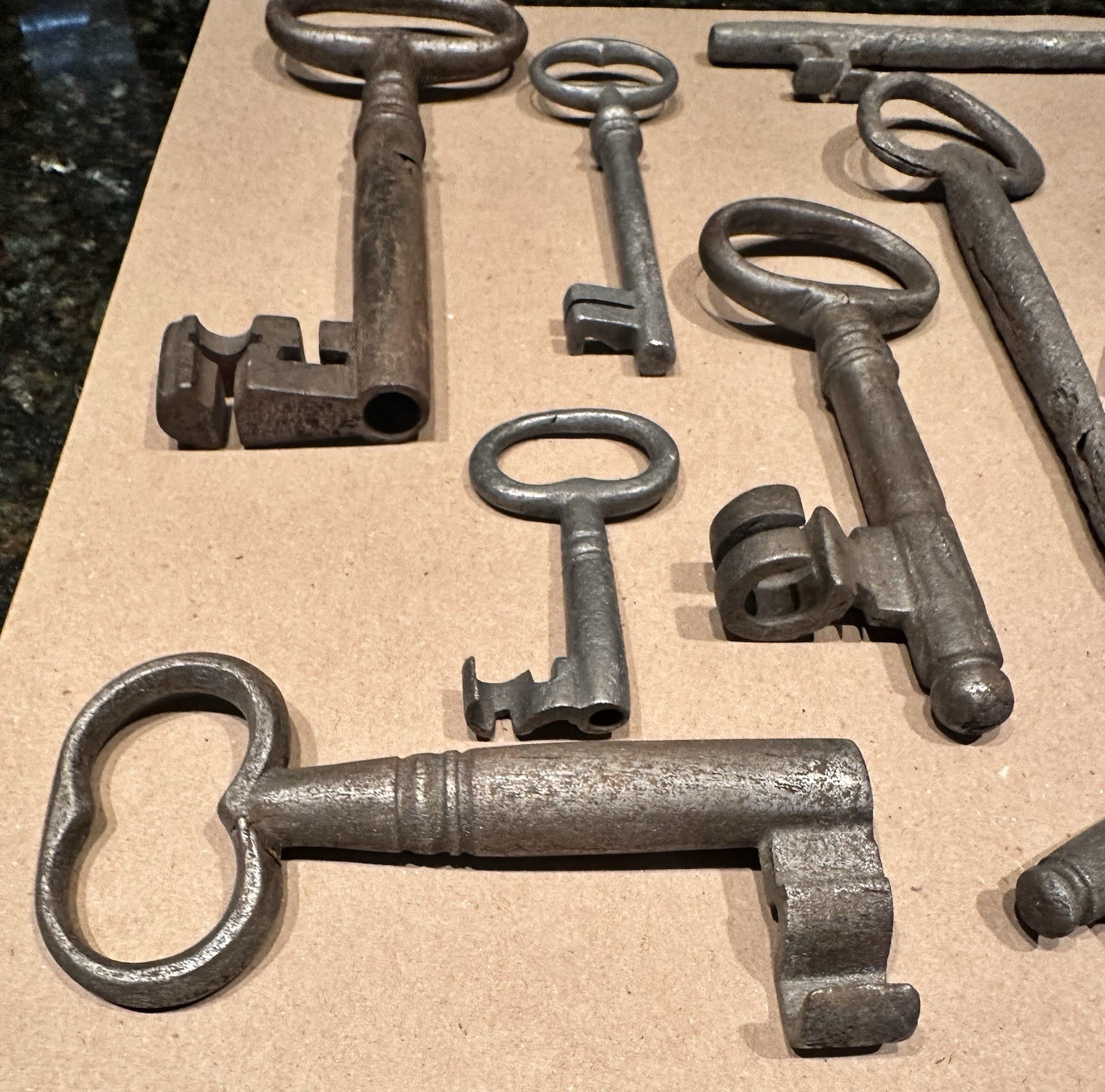 Set of 10 Large Antique Iron Skeleton Keys of Various Sizes