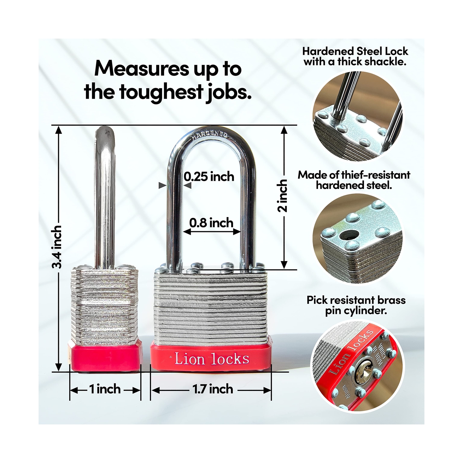 Lion Locks 48 Keyed-Alike Padlocks w/ 2” Long Shackle, 96 Keys, Hardened S