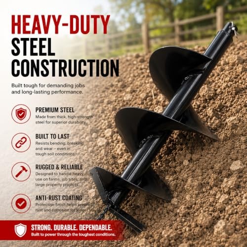 XtremepowerUS 10″ Replacement Earth Auger Bit, 3/4″ Round Shaft, Black