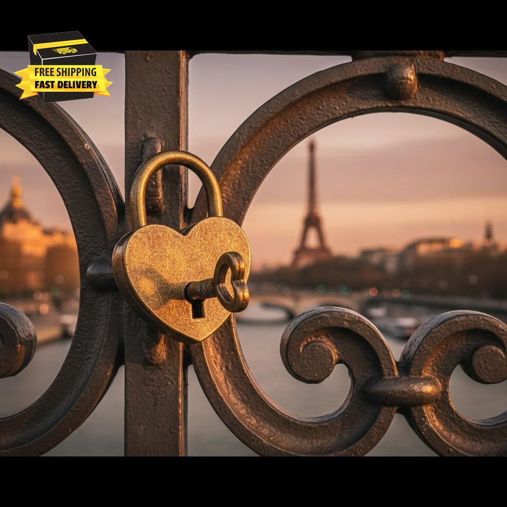Antique Brass Heart Shape Padlock, Key Lock, Bronze, Padlock, Travel, Storage ⭐️
