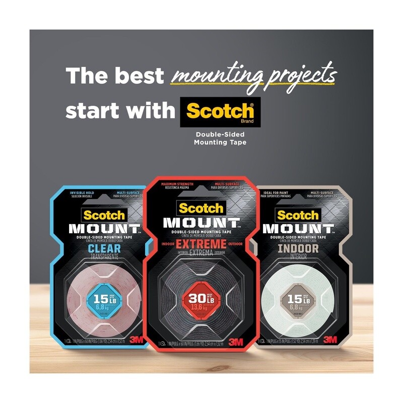 Indoor Double-Sided Mounting Tape 8 Pack Strong Adhesive Holds 15 lb 3M Quality