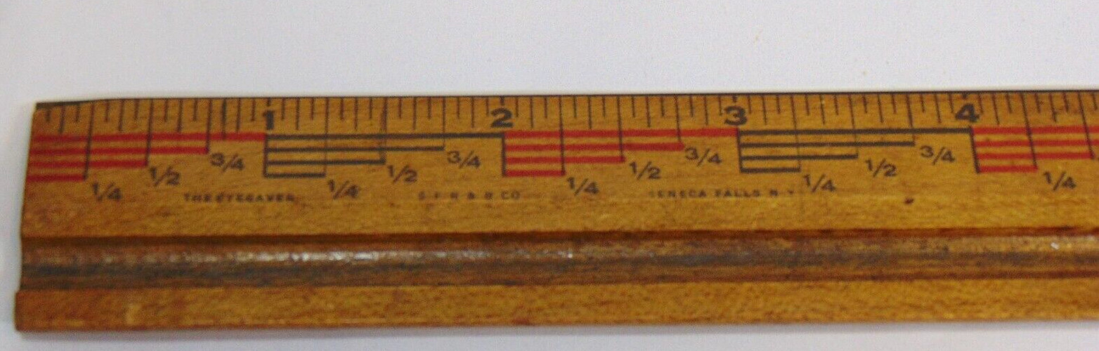 The Eyesaver Wood Ruler Double Sided Vintage 12″ SFR&B Co. Seneca Falls NY Rule