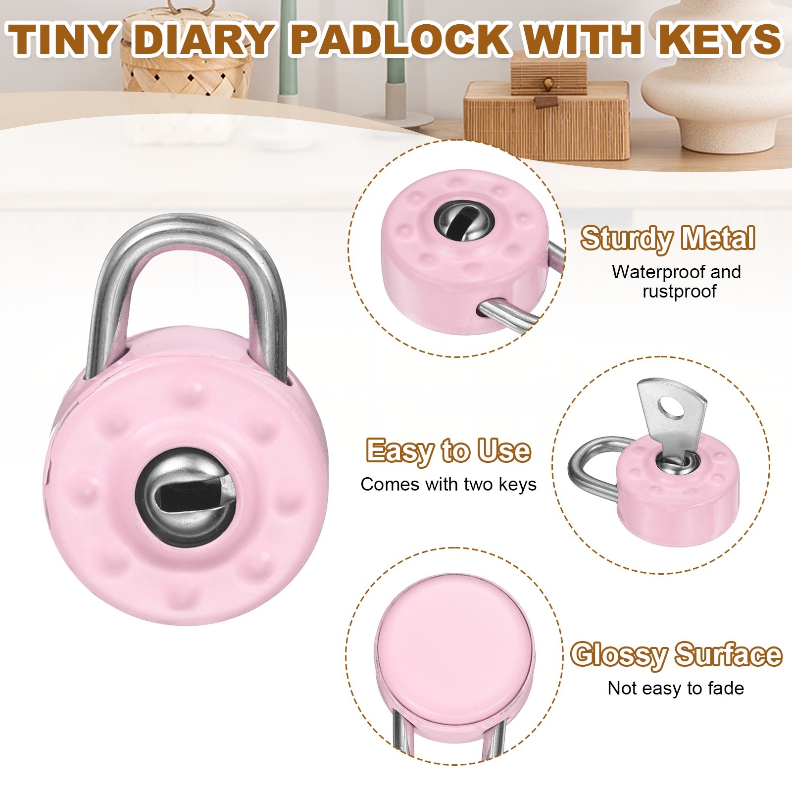 6Pcs Mini Diary Padlock, Small Diaries Lock with 2 Keys Dark Pink