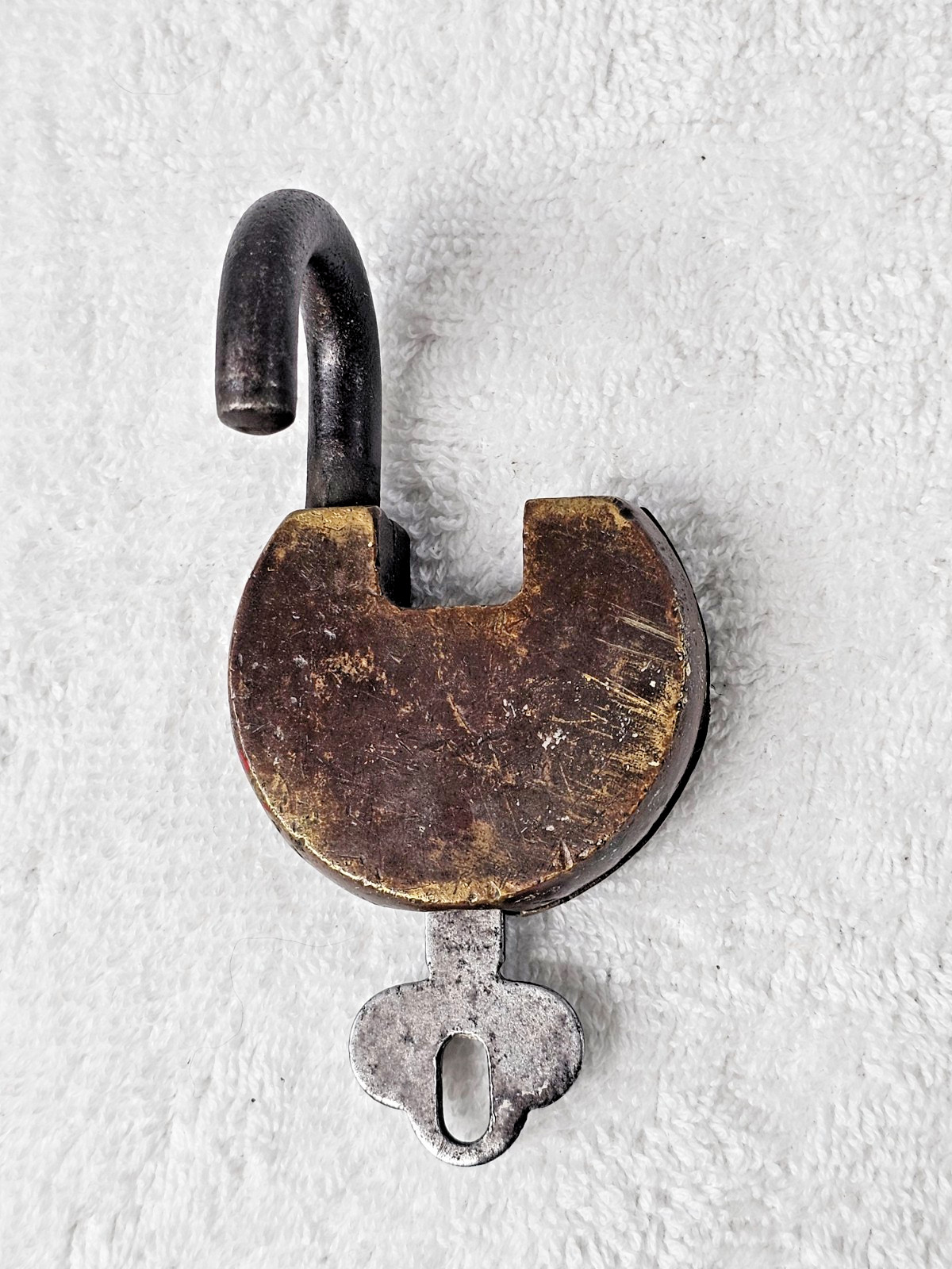 Antique Simmons Hardware Co Brass Pancake Padlock Lock Working Key Arrow S Logo