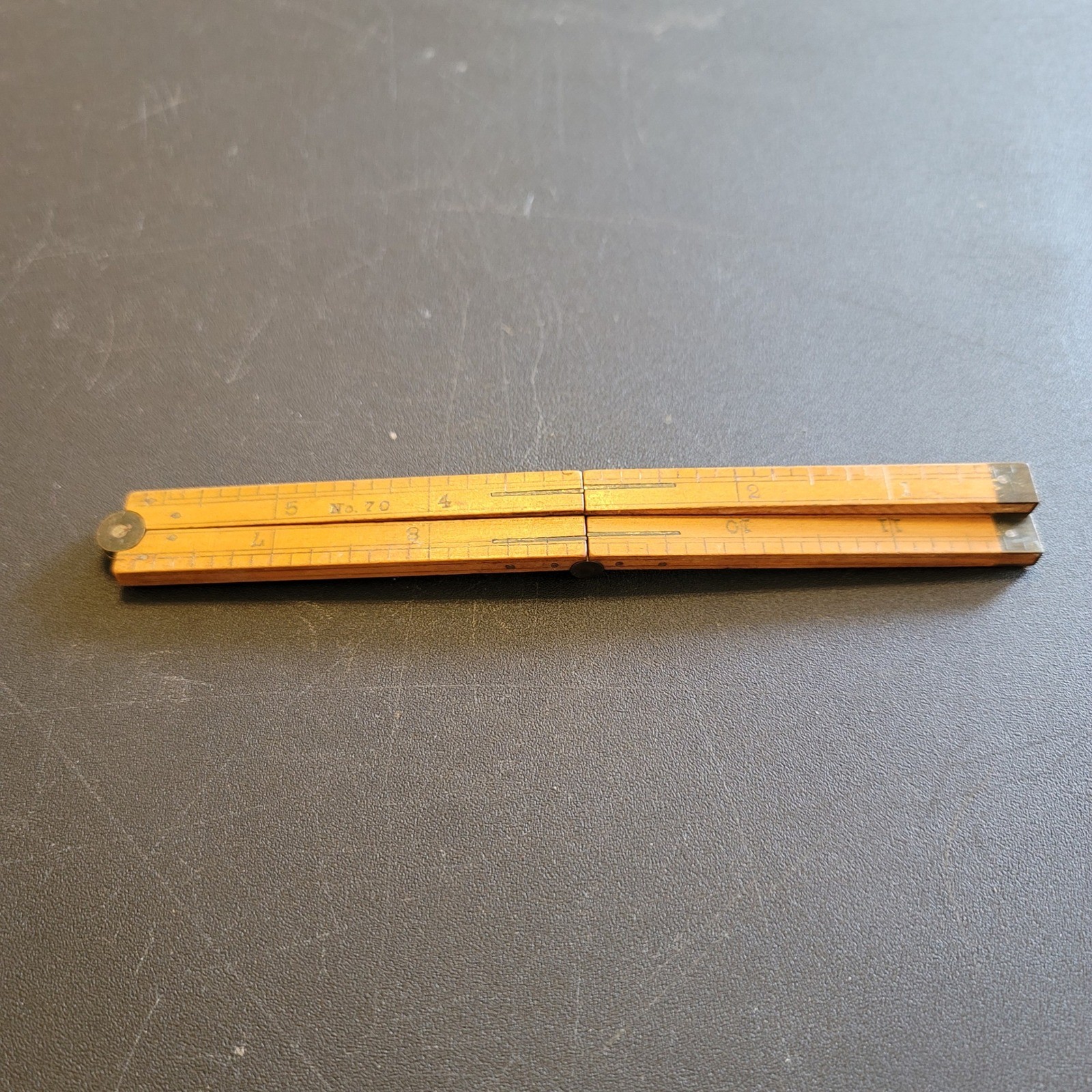 Vintage Stanley Rule No 70 Folding Wood Brass Rules and Brass Slide Caliper Set