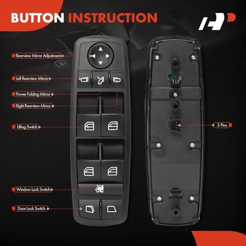 Master Power Window Switch Compatible with Mercedes-Benz W164 W251 R320 Black