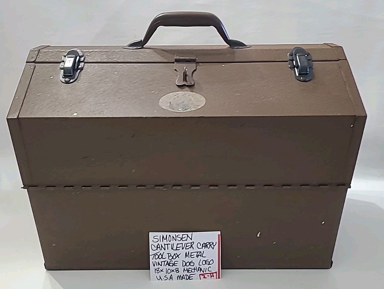 Simonsen Cantilever Carry Tool Box Metal Vintage Dog Logo 18×10×13 Mechanic