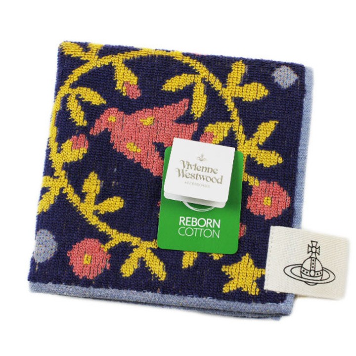 Vivienne Westwood Hand Towel 25.5cm Reborn Cotton Navy Yellow Used