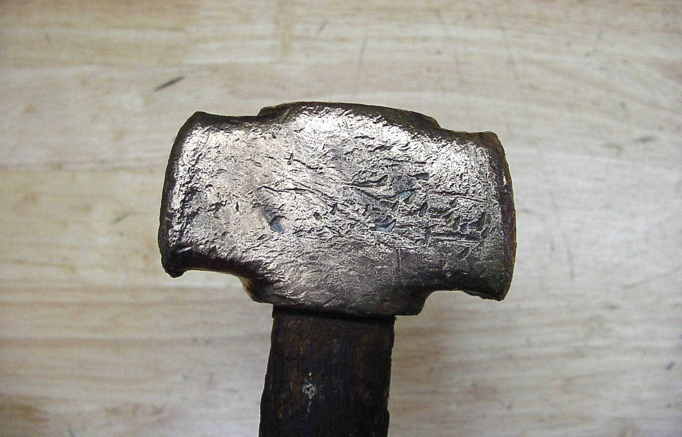 Vintage Lixie E Brass Head Hammer,1lb. 13.4 oz,3″ Head,W/Splayed Faces,Good