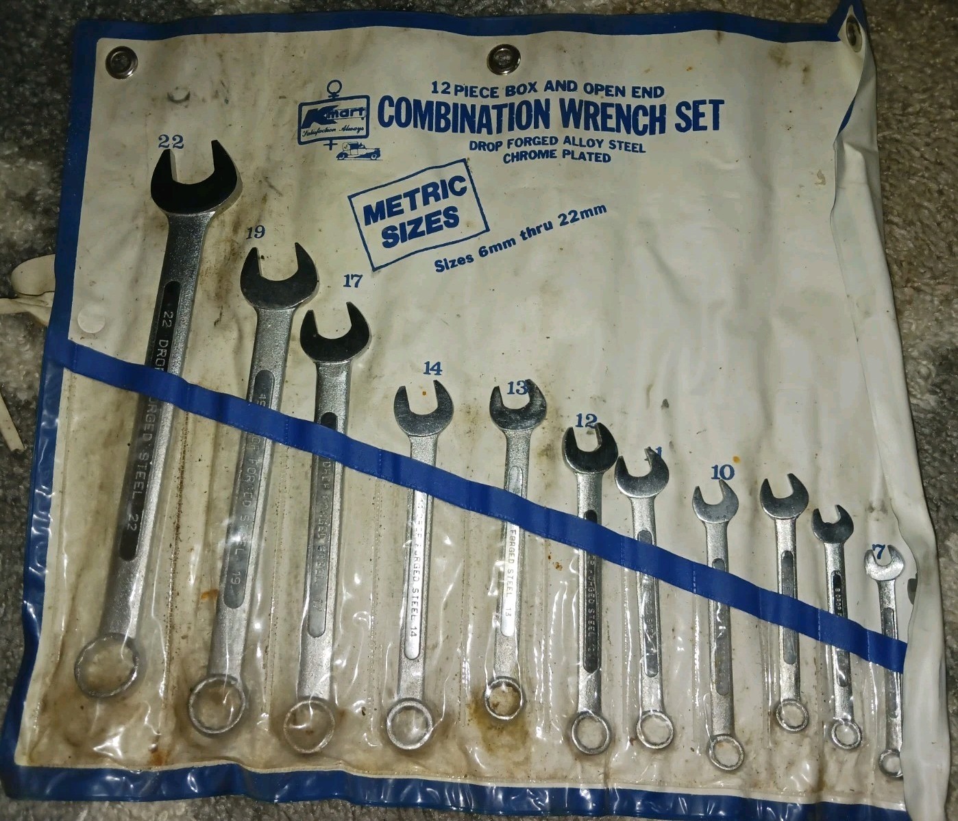 Vintage KMart Drop Forged Alloy Steel Chrome Plated Metric Wrench Set 6-22mm