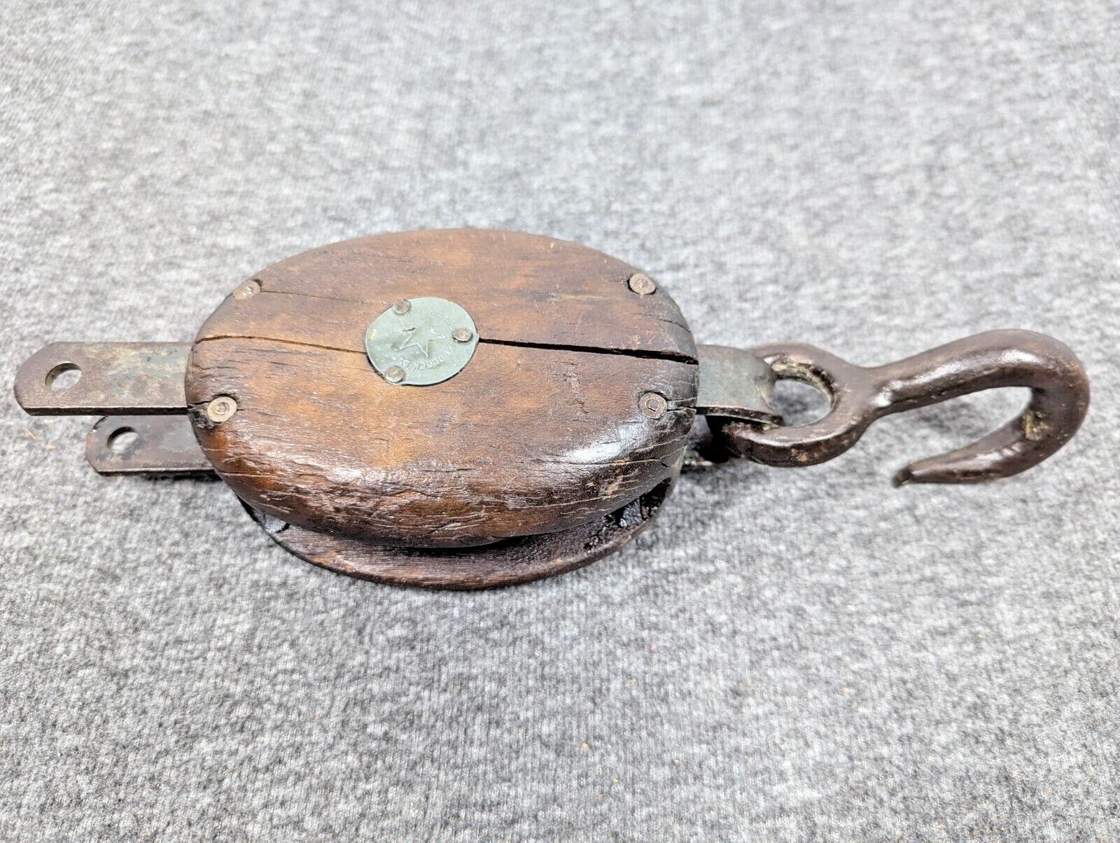 Vintage Small Star Logo Single Block & Tackle Pulley Boston & Lockport Block Co