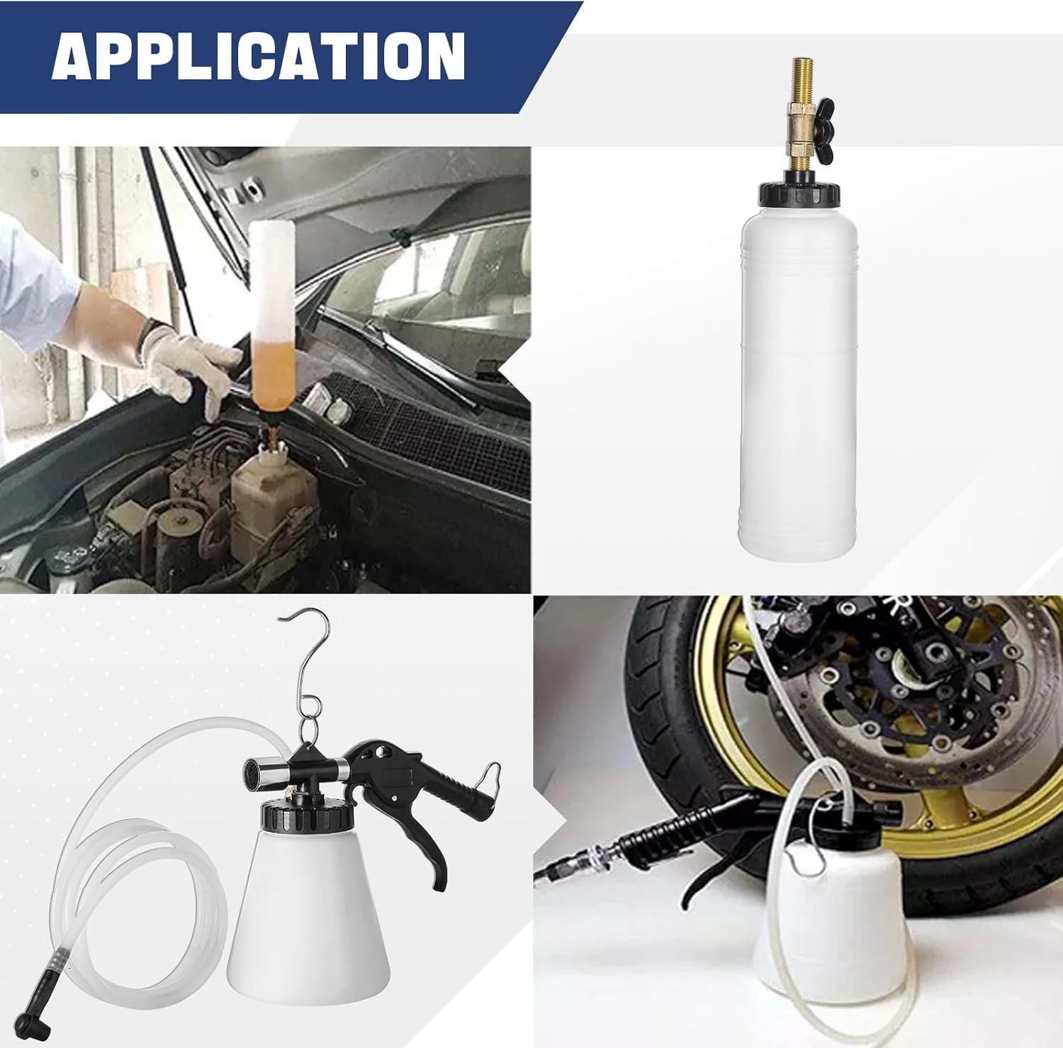 Pneumatic Brake Fluid Bleeder Tool with 4 Master Cylinder Adapters 90-120 PSI