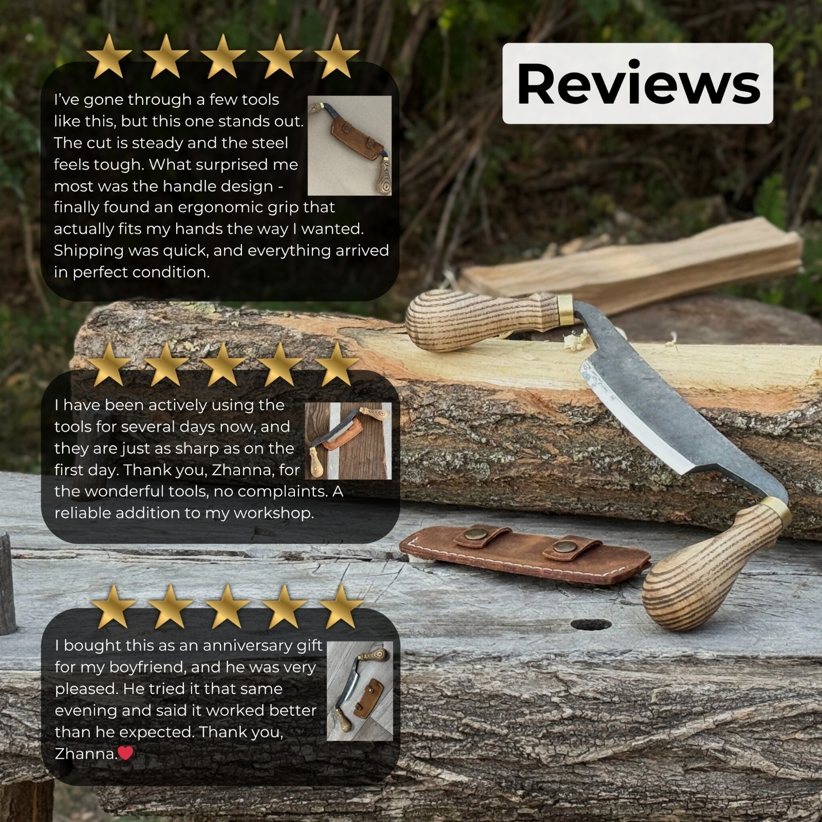 Small Drawknife Hand Forged Woodworking Draw Knife 52100 Steel Leather Sheath