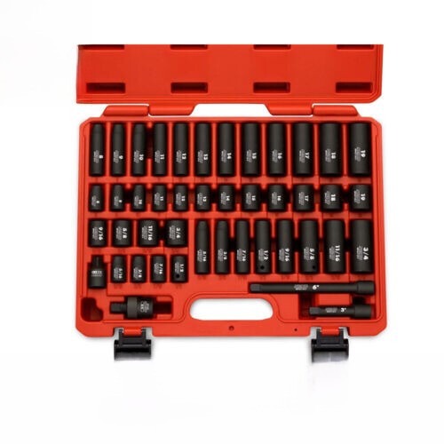 Impact Socket Set W/ Extension Bars U-Joint Metric Sizes Chrome Steel 44 Pieces